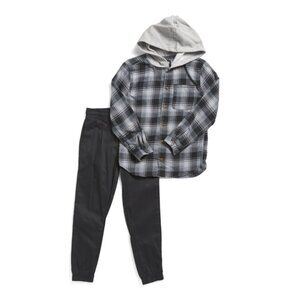 TONY HAWK Black Boys 2pc Hooded Flannel Shirt And Joggers Set